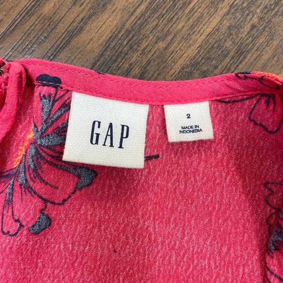 Gap A-Line Dress 2 Pink Blue Floral Sundress Short Sleeve V-Neck Women's - Picture 10 of 11